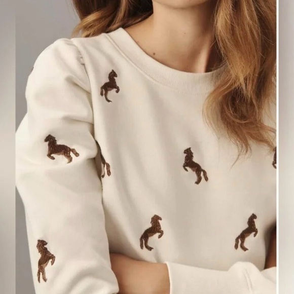 Maeve by Anthropologie Puff Sleeve Embroidered Horse Sweatshirt XS - Picture 3 of 10